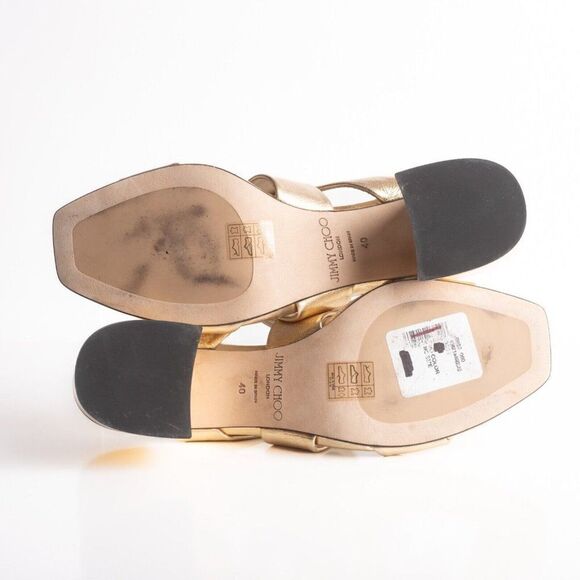Jimmy Choo Womens Sia Metallic Leather Mules Gold Strappy Heels US 10 EU 40 - Picture 8 of 8